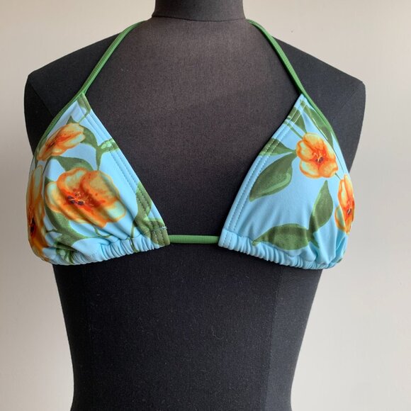 Billabong BLUE CRUSH era Vintage Blue & green floral triangle set RARE - Picture 4 of 7